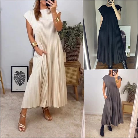 🔥Hot Sale🔥Women Pleated Simple Solid Color Dress👗