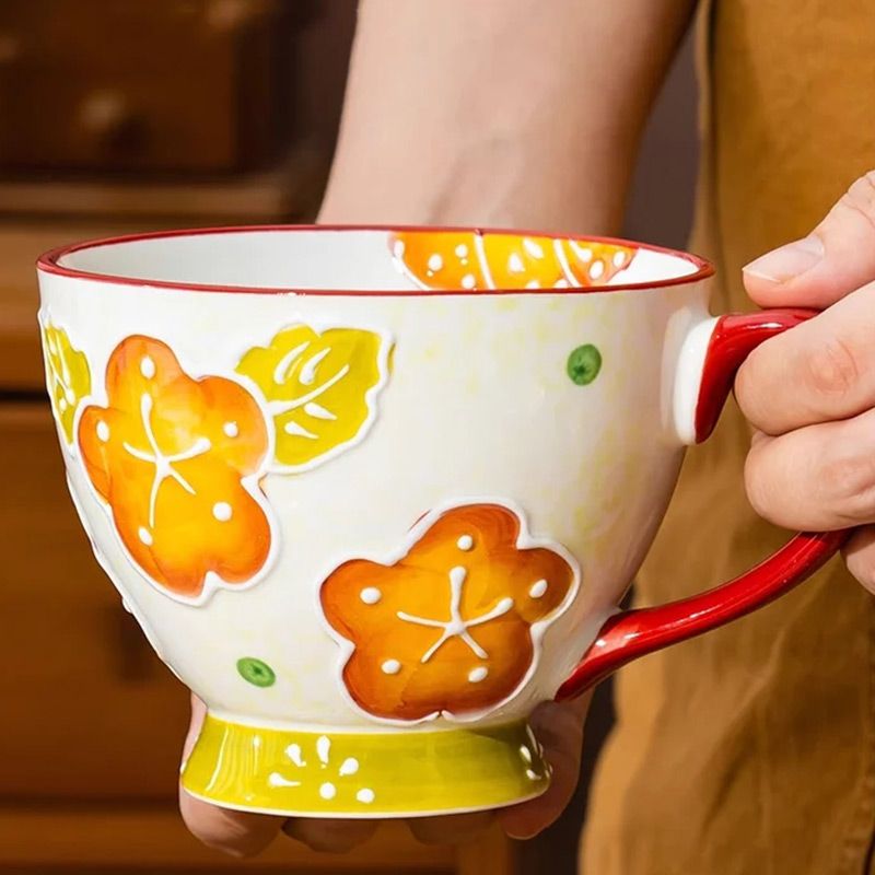 Hand-painted Embossed Underglaze Ceramic Mug