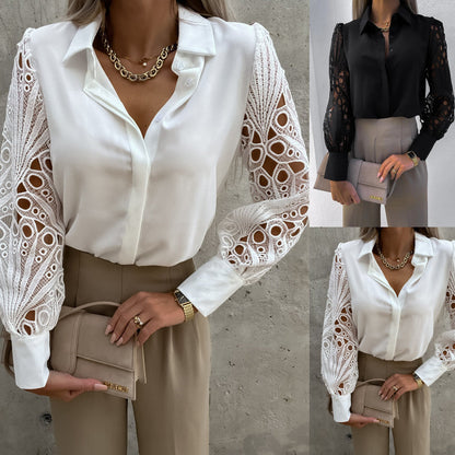 Women's Sexy Lace Hollow Out Long Sleeve Shirt