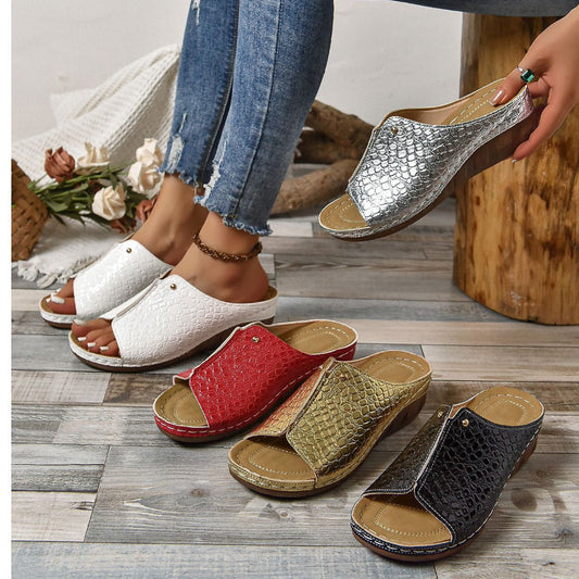 Peep Toe Slip on Wedge Sandals for Women