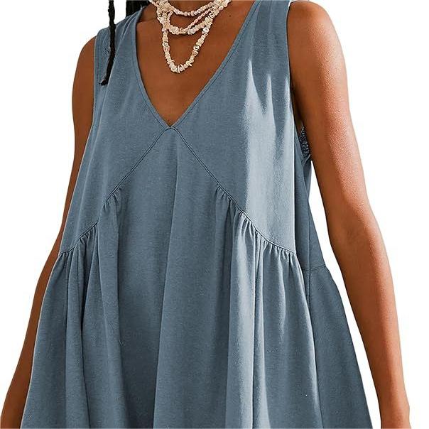 Women’s V-Neck Sleeveless Vest Loose pleated Dress