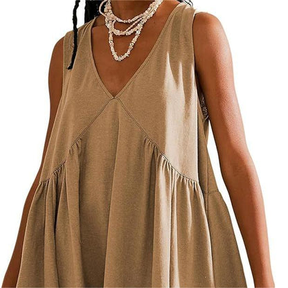 Women’s V-Neck Sleeveless Vest Loose pleated Dress