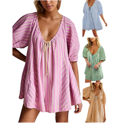 Puff Sleeves V Neck Rompers for Women