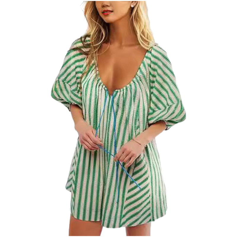 Puff Sleeves V Neck Rompers for Women