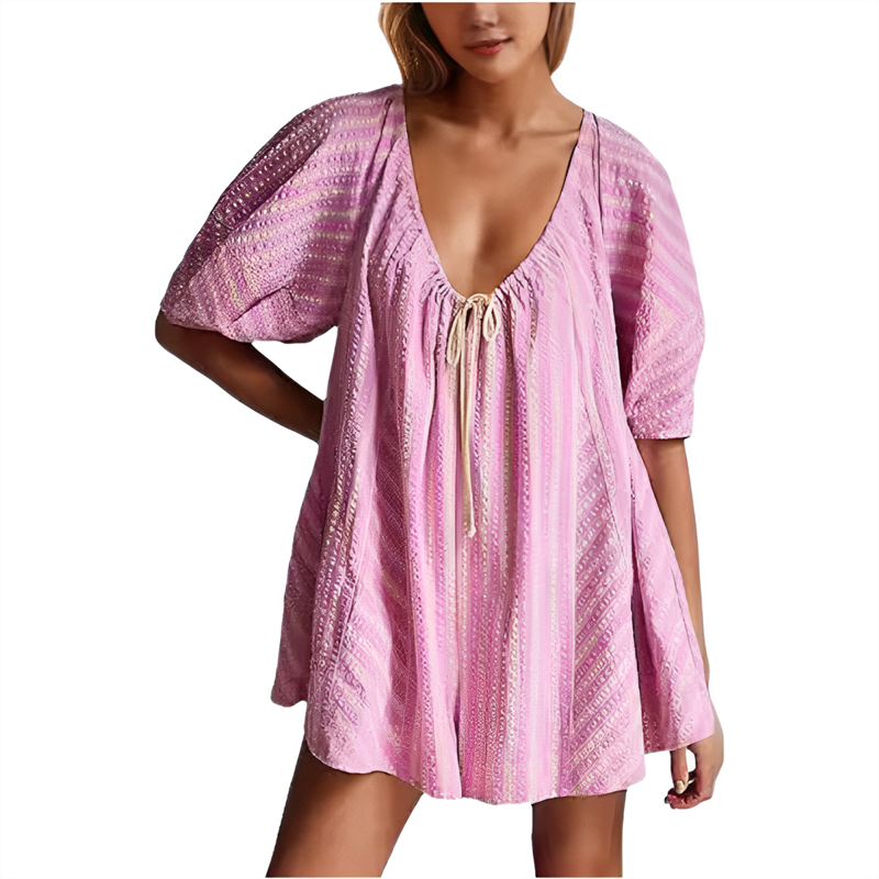 Puff Sleeves V Neck Rompers for Women