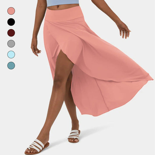 High-waist High Low Ruffle Flowy Quick Dry Casual Regular Maxi Skirt