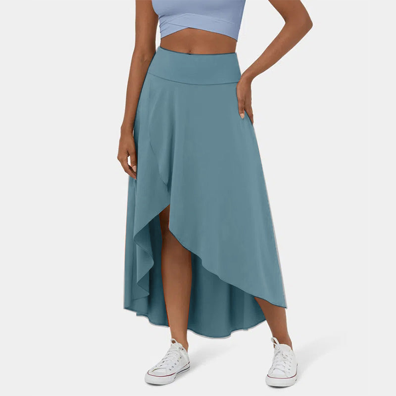 High-waist High Low Ruffle Flowy Quick Dry Casual Regular Maxi Skirt