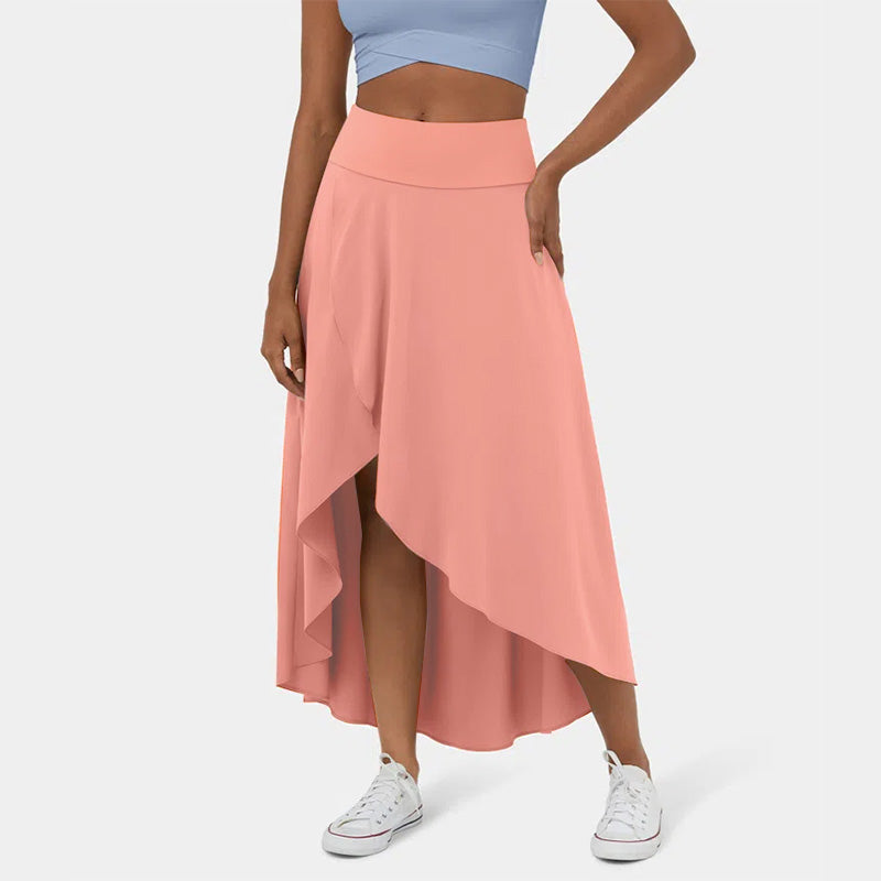 High-waist High Low Ruffle Flowy Quick Dry Casual Regular Maxi Skirt