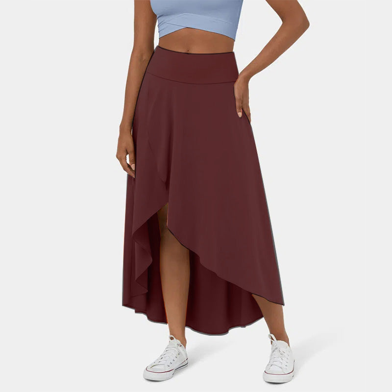 High-waist High Low Ruffle Flowy Quick Dry Casual Regular Maxi Skirt