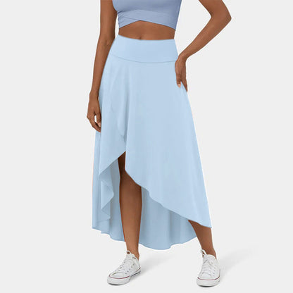 High-waist High Low Ruffle Flowy Quick Dry Casual Regular Maxi Skirt