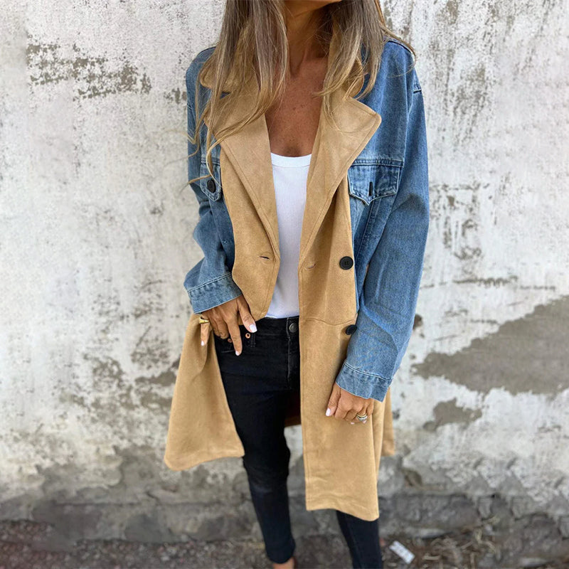 Mittellanger Trenchcoat mit Denim-Jeans-Nähten