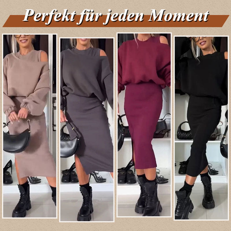 🍂Damen-Set mit Sweatshirt mit schrägen Schultern und ärmellosem Kleid