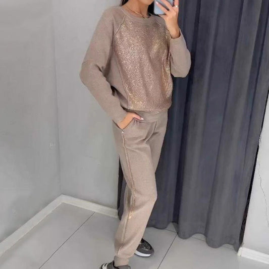 🎁Kostenlose Lieferung🔥Damen Glitter Rhinestone Sweatshirt & Casual Hose 2-teiliges Set