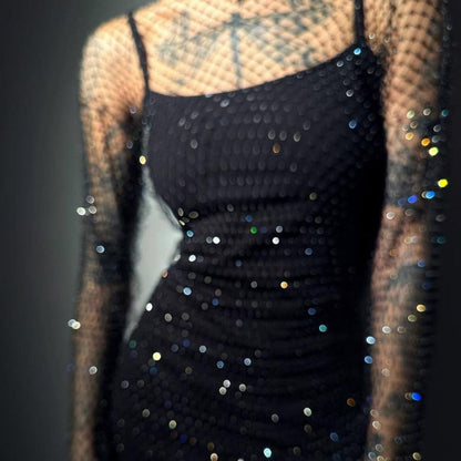 🎅Christmas Pre-sale🎁Women's Rhinestone See Through Cover Up Dress