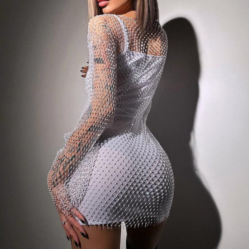 🎅Christmas Pre-sale🎁Women's Rhinestone See Through Cover Up Dress