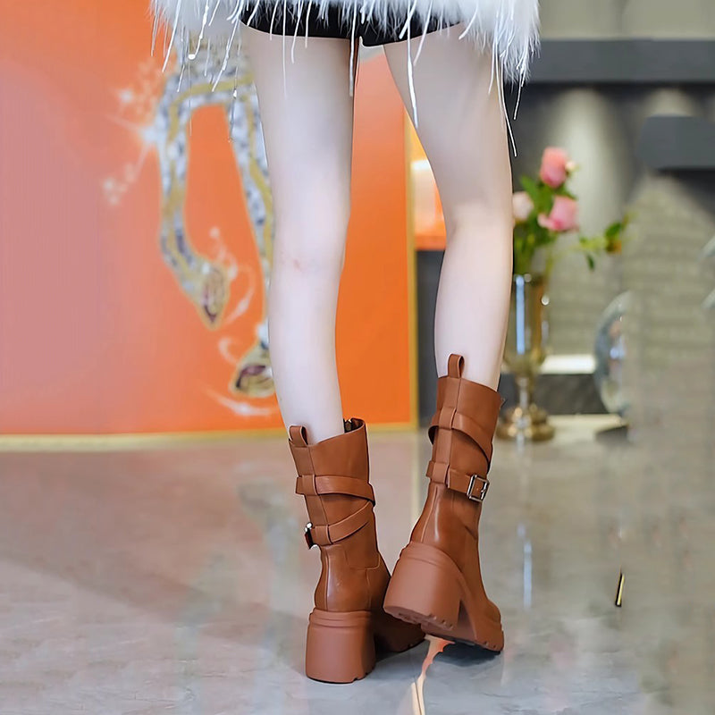 Women’s Plush-Lined Chunky Heel Mid-Calf Boots