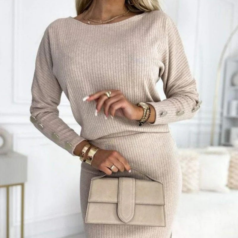 Women’s Ribbed Knit Top ＆ Skirt Two-Piece Set