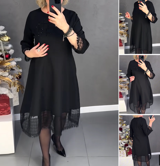 Elegantes Midikleid mit langen Ärmeln und Spitzendetails