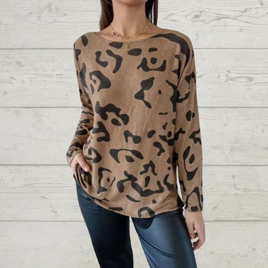 Italian Animal Print Long-sleeve T-shirt for Women