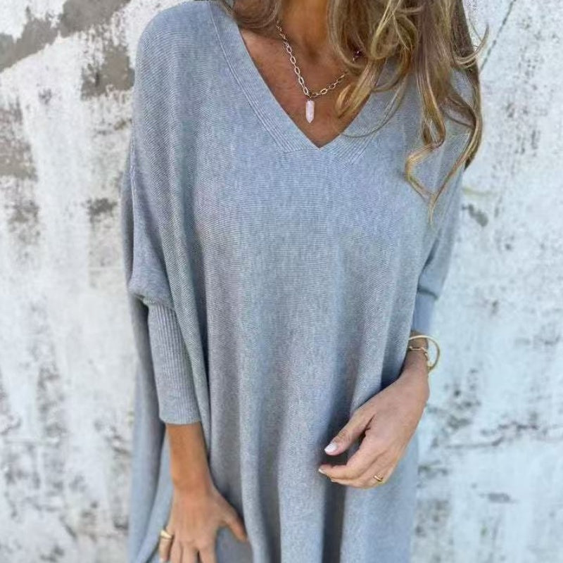 🌈 2 pieces free shipping🌈Women's Long Sleeve Knitted V-Neck Loose Long Top（50% OFF）