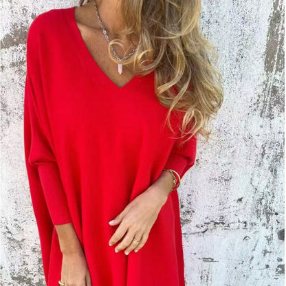 🌈 2 pieces free shipping🌈Women's Long Sleeve Knitted V-Neck Loose Long Top（50% OFF）