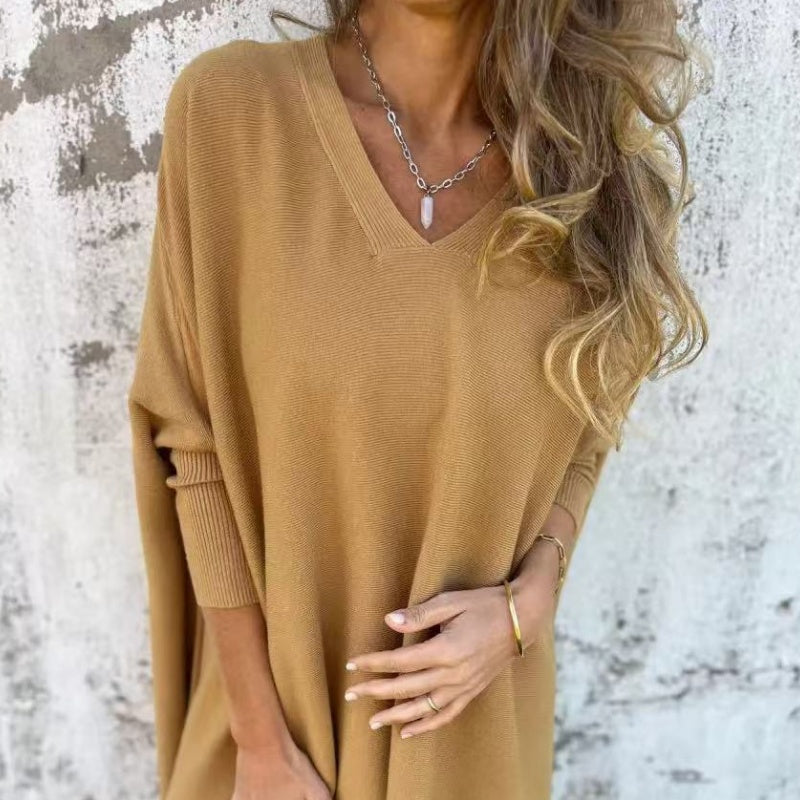 🌈 2 pieces free shipping🌈Women's Long Sleeve Knitted V-Neck Loose Long Top（50% OFF）