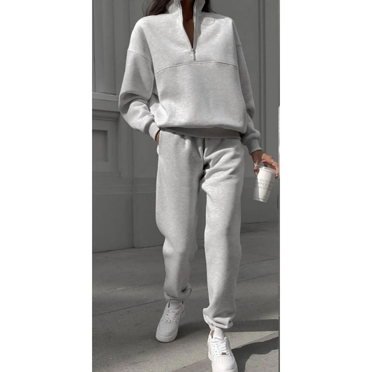 Women's Half-Zip Long Sleeve Top and Sweatpants 2-Piece Set