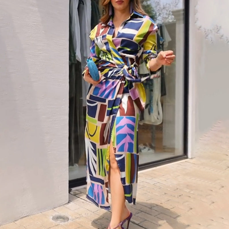 Women's Printed Dress with Belt